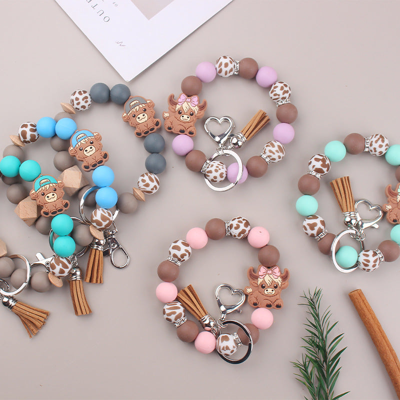 Wholesale Cute Cow Consumption Silicone Bracelet Keychain